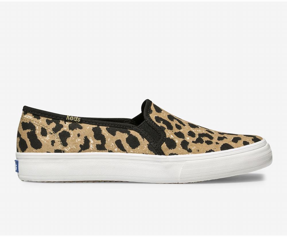 Women's Keds Double Decker Leopard Slip Ons Brown 6895302BR - South Africa